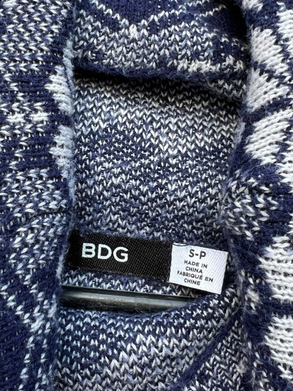 BDG Urban Outfitters Blue & White Fair Isle Cropped Turtleneck Sweater Size S - Picture 2 of 6